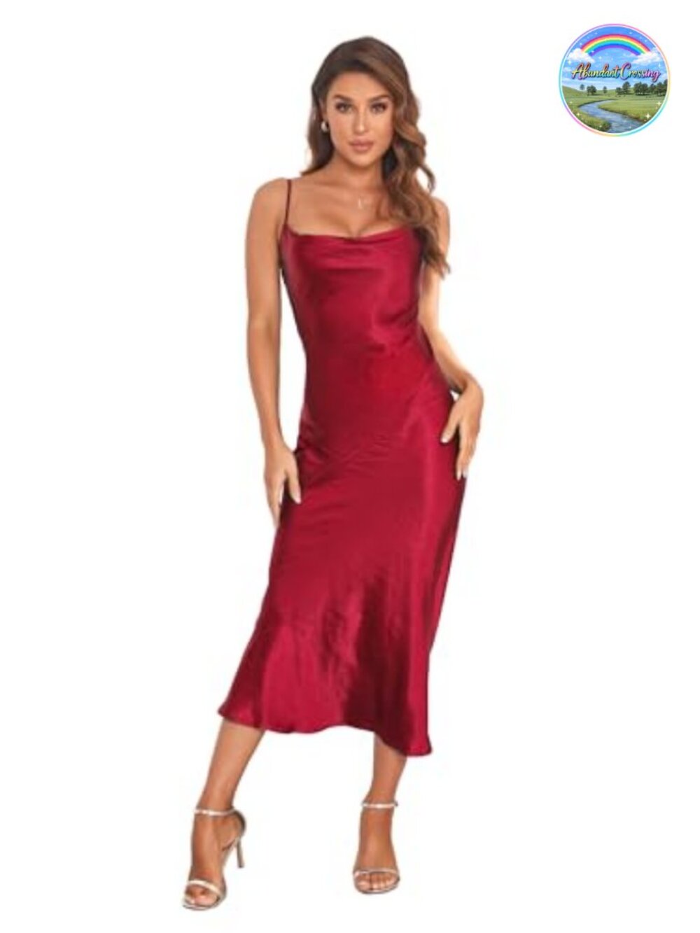 Satin Silk Midi Slip Dress Cowl Neck Backless Spaghetti Strap Party